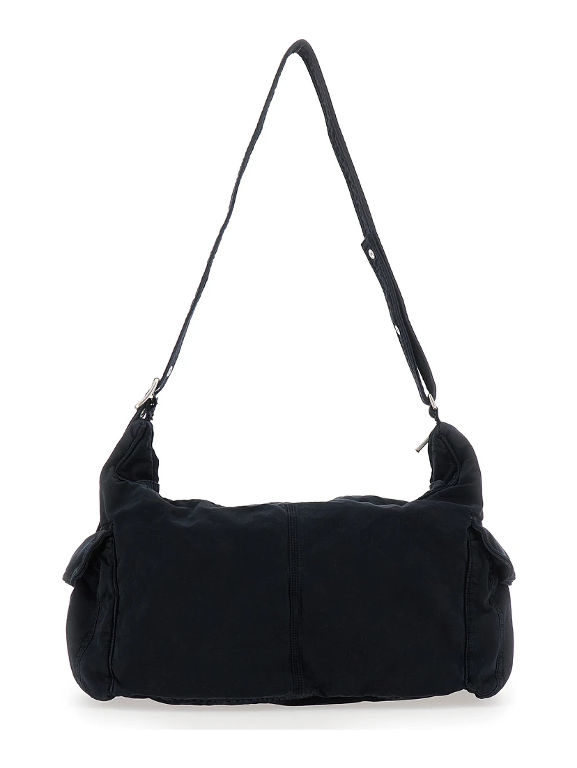 Black Shoulder Bag with Adjustable Shoulder Strap in Cotton Twill Man
