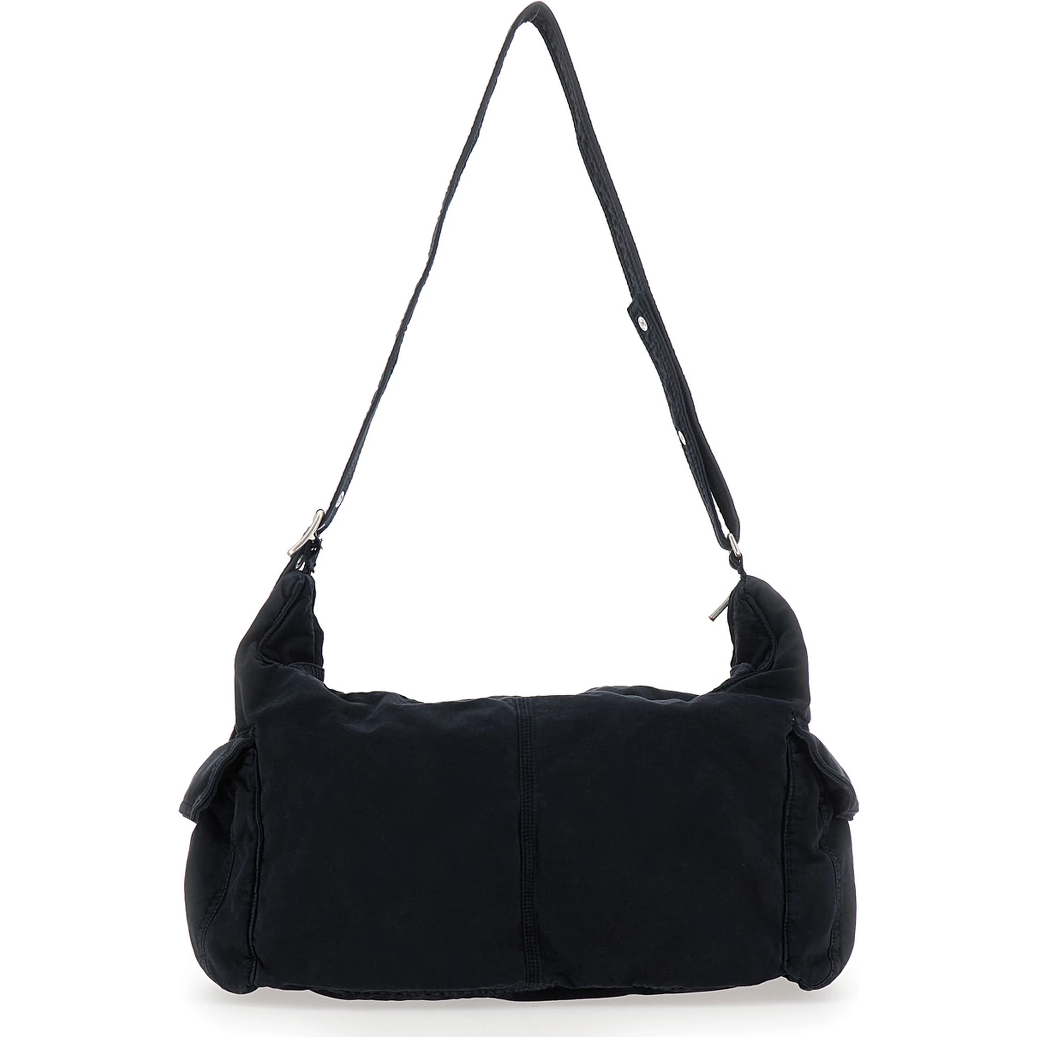 Black Shoulder Bag with Adjustable Shoulder Strap in Cotton Twill Man