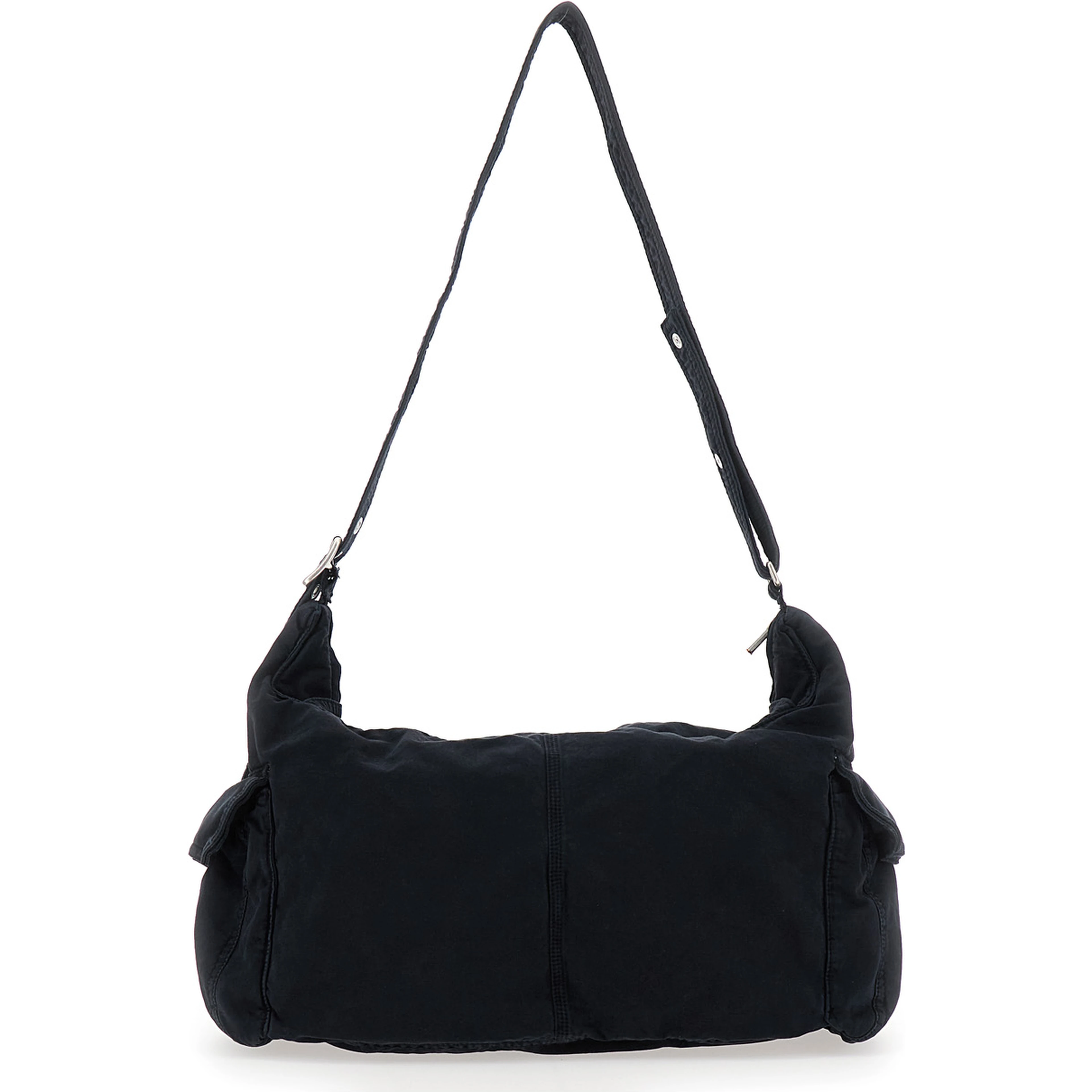 Black Shoulder Bag with Adjustable Shoulder Strap in Cotton Twill Man