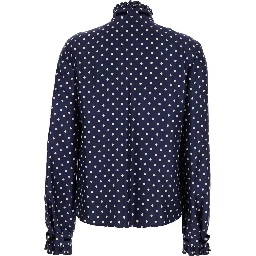 Blue Shirt with Bow Embellishment and All-Over Plus de Pois Motif in Silk Woman