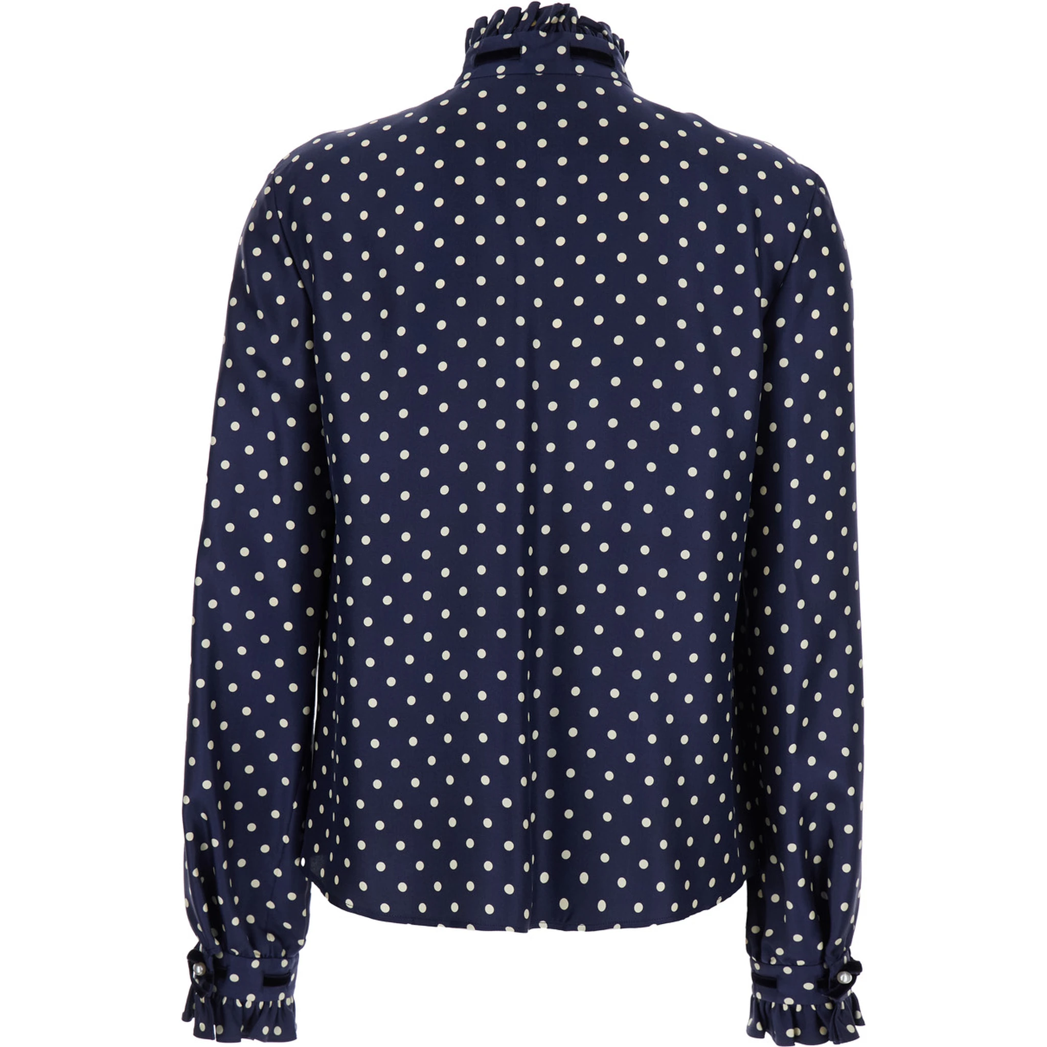 Blue Shirt with Bow Embellishment and All-Over Plus de Pois Motif in Silk Woman