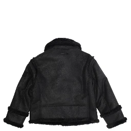 Black Jacket with Ecofur Collar and Logo Patch on the Sleeve in Tech Fabric Girl