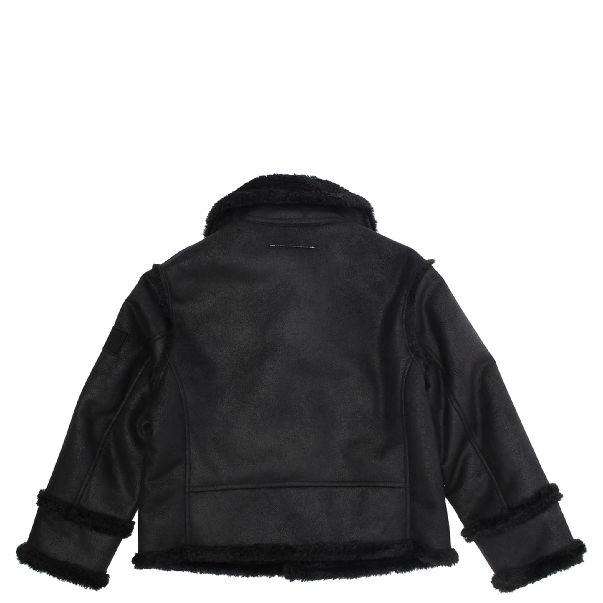 Black Jacket with Ecofur Collar and Logo Patch on the Sleeve in Tech Fabric Girl