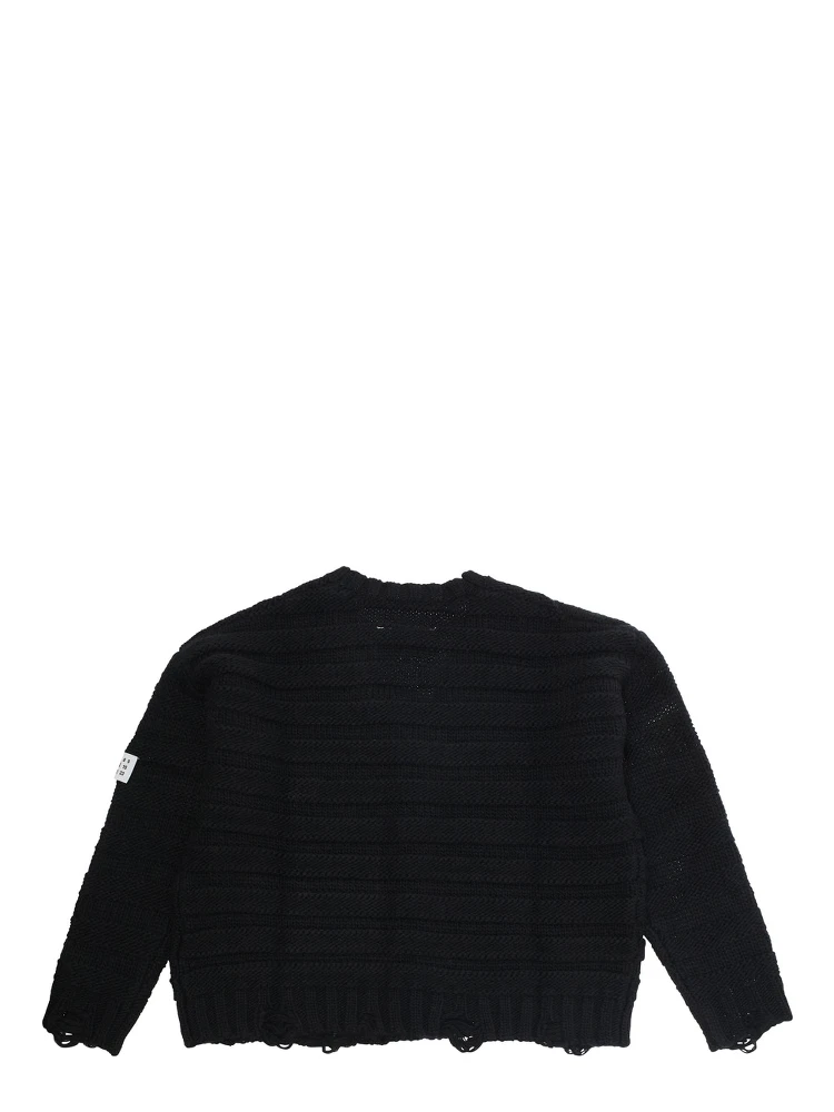 Black Cardigan with V Neck and Logo Patch on the Front in Wool Blend Boy alternative