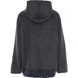 Grey Reversible Coat with Leather Details and Fixed Hood in Wool Woman