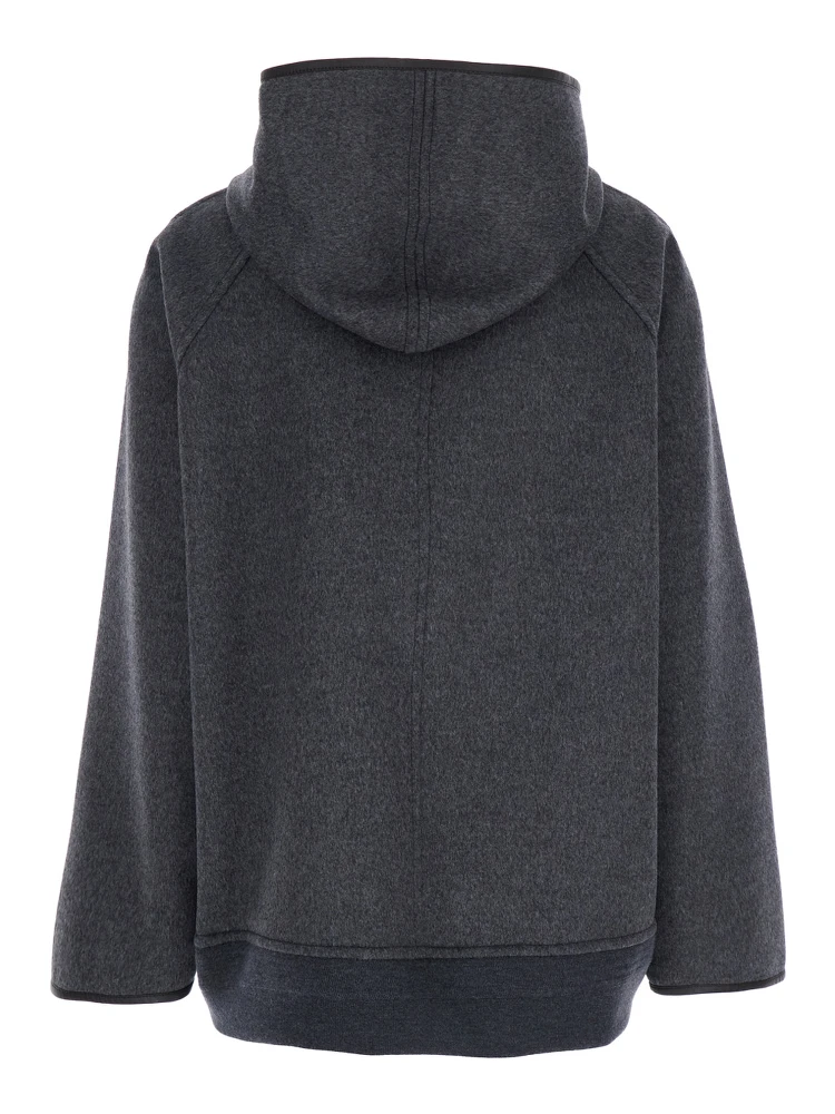 Grey Reversible Coat with Leather Details and Fixed Hood in Wool Woman alternative