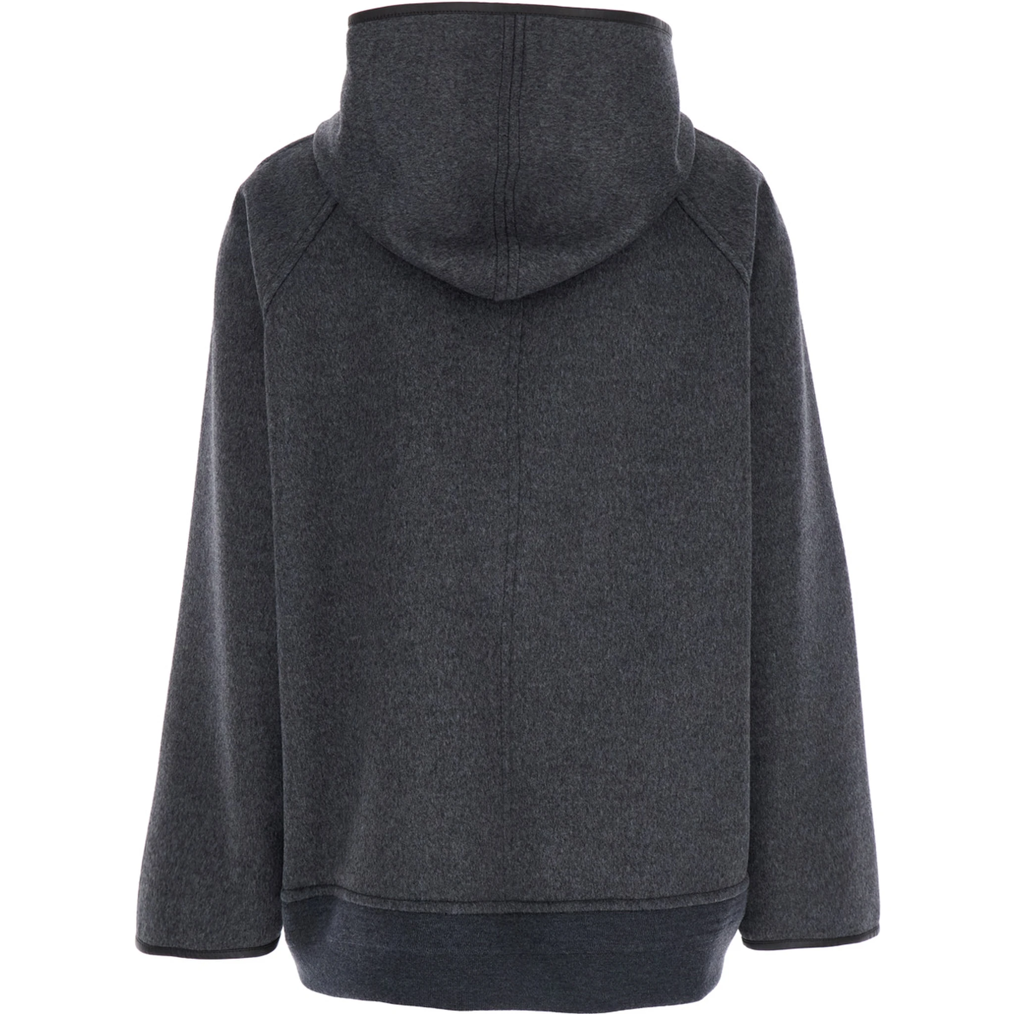 Grey Reversible Coat with Leather Details and Fixed Hood in Wool Woman