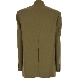 Green Jacket with Asymmetric Closure on the Front in Wool Woman