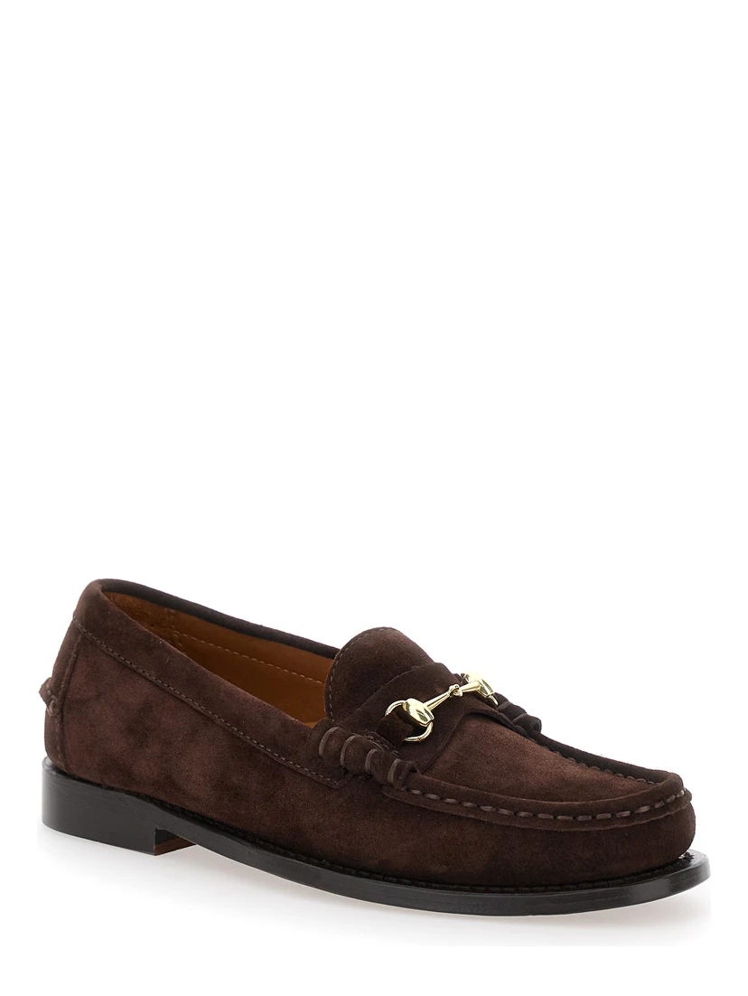Joe Modena Brown Pull-On Loafers with Horsebit Detail in Suede Woman