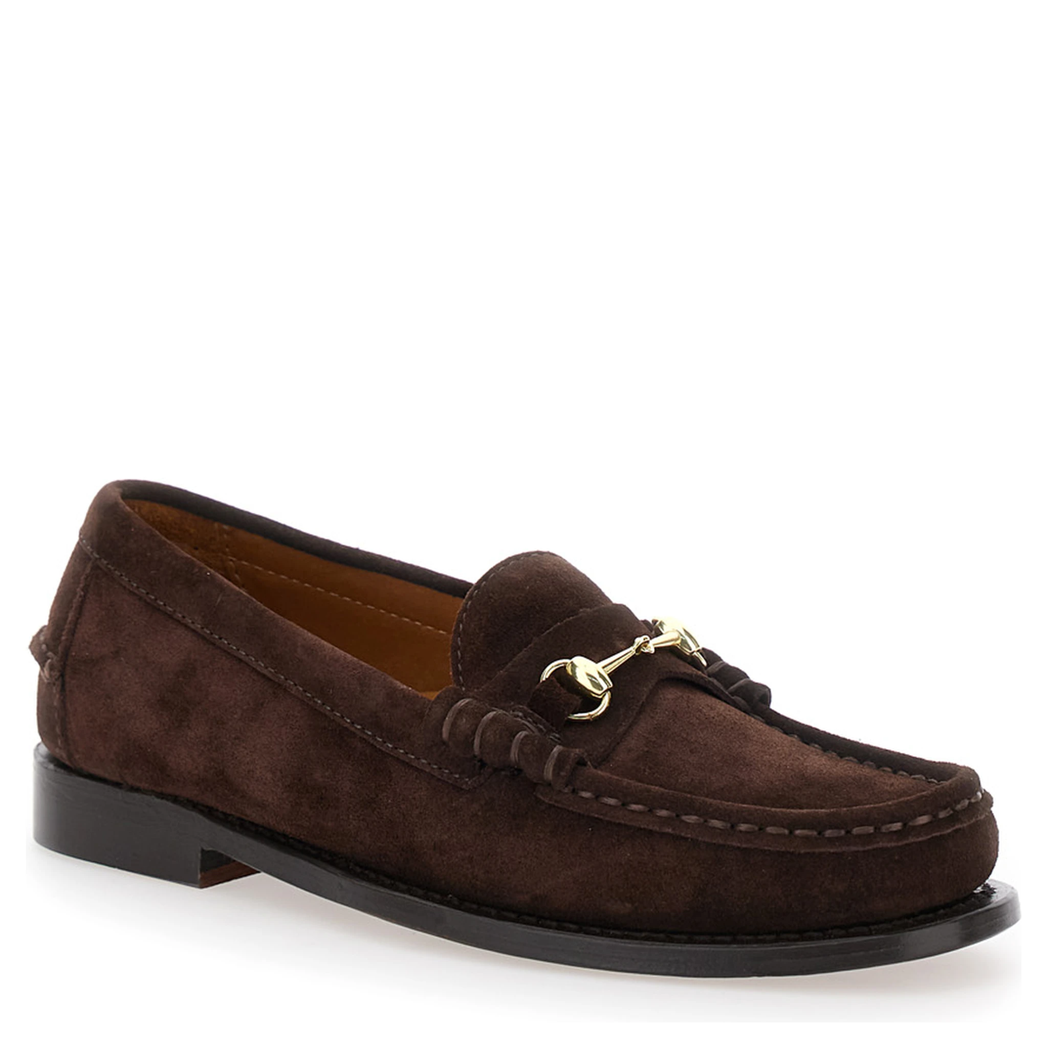 Joe Modena Brown Pull-On Loafers with Horsebit Detail in Suede Woman
