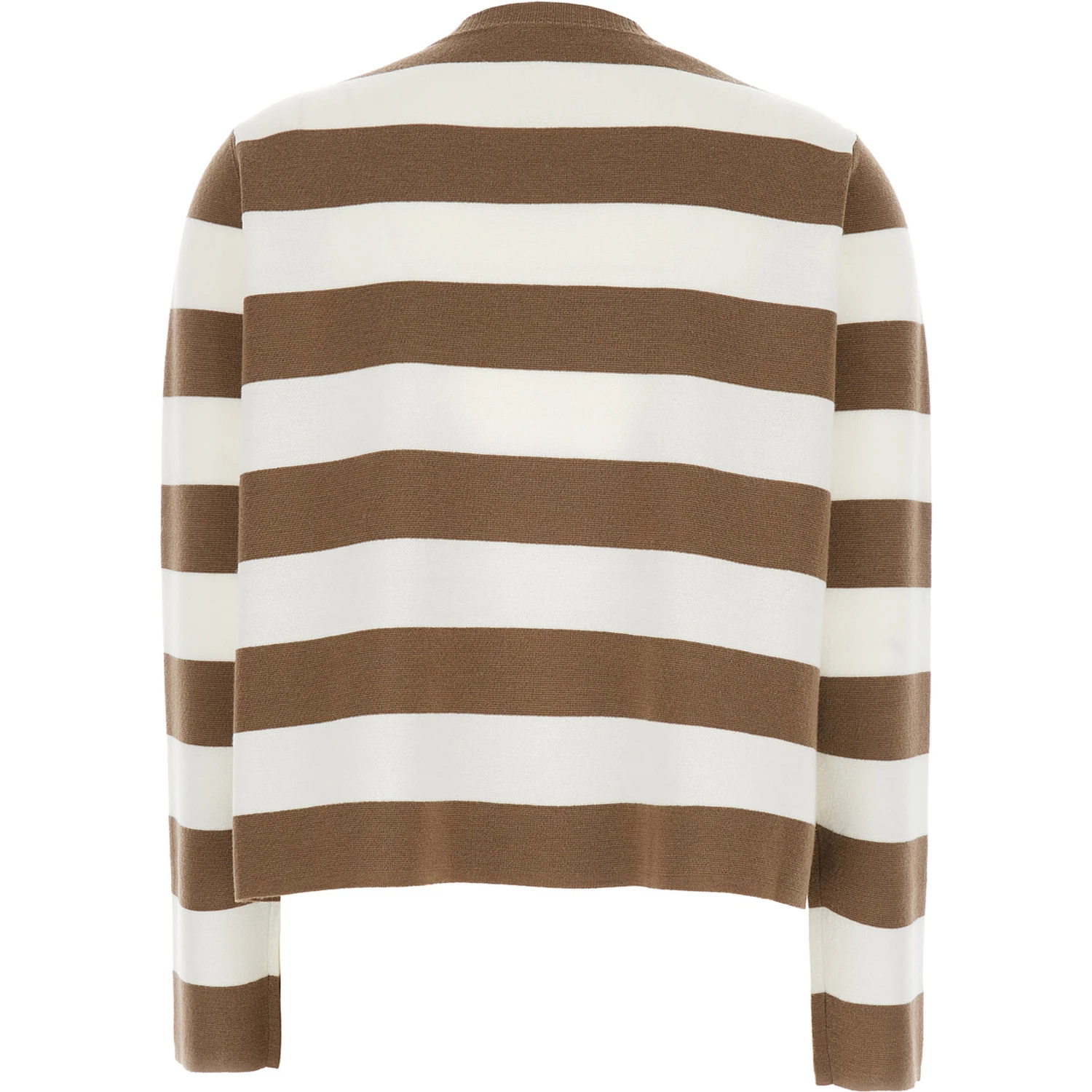 Viterbo Beige Crewneck Sweater with Embroidery on the Front and All-Over Striped Motif in Wool Woman