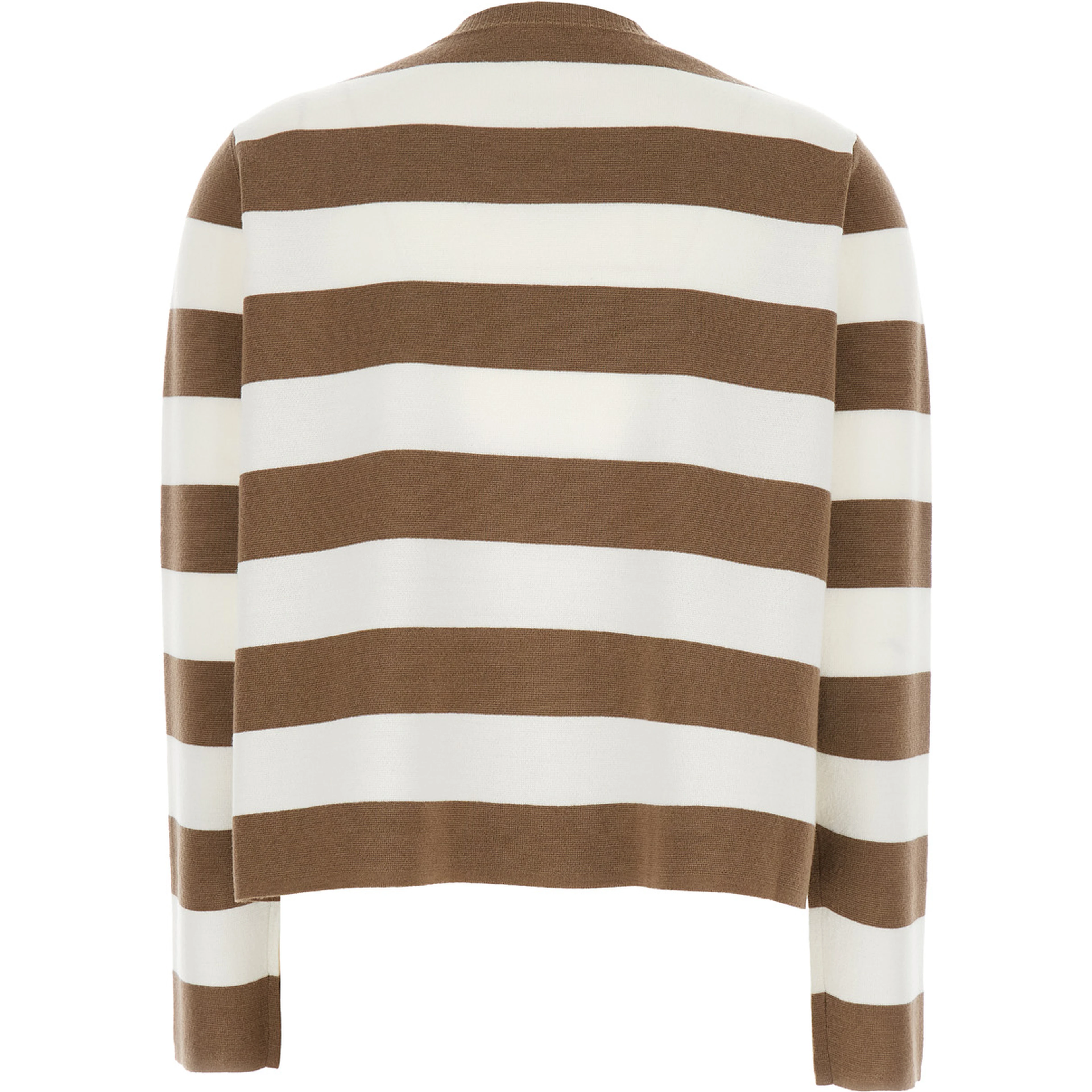 Viterbo Beige Crewneck Sweater with Embroidery on the Front and All-Over Striped Motif in Wool Woman