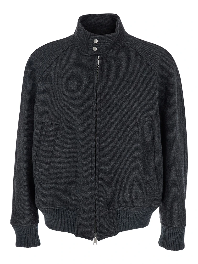 Regards Grey Jacket with Front Zip Closure in Wool Blend Man