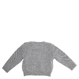 Grey Crew Neck Sweater with Logo Lettering on the Front in Wool Blend Baby