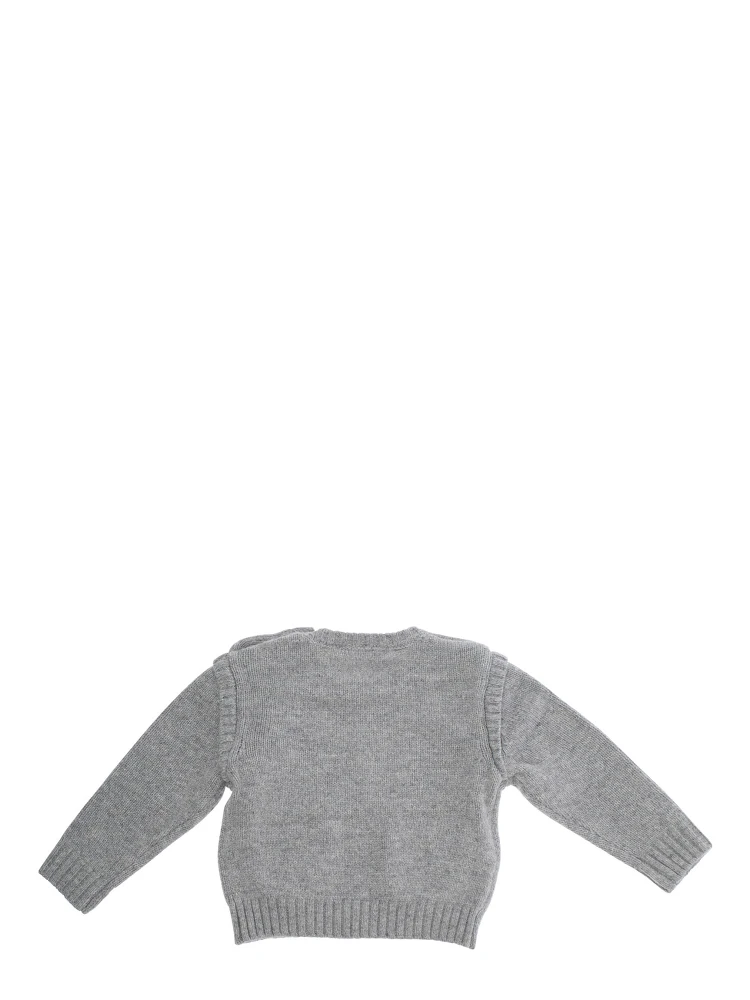 Grey Crew Neck Sweater with Logo Lettering on the Front in Wool Blend Baby alternative