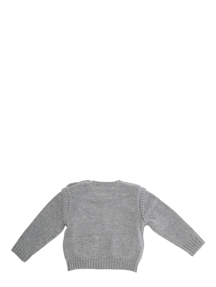 Grey Crew Neck Sweater with Logo Lettering on the Front in Wool Blend Baby