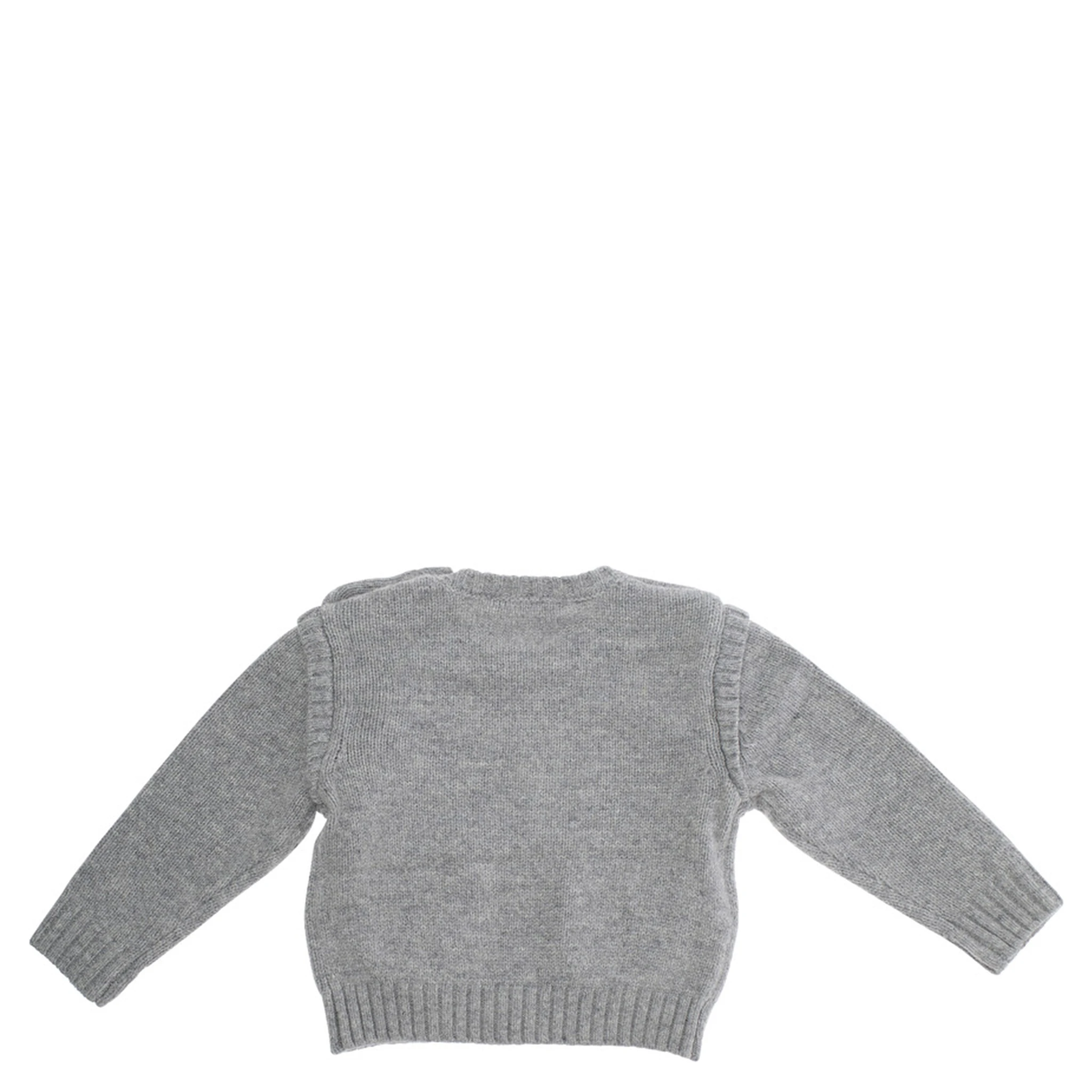 Grey Crew Neck Sweater with Logo Lettering on the Front in Wool Blend Baby