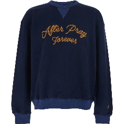 Forever Blue Sweatshirt with Logo Lettering on the Front and Dropped Shoulders in Cotton Man