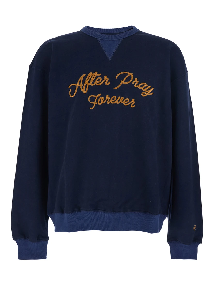 Forever Blue Sweatshirt with Logo Lettering on the Front and Dropped Shoulders in Cotton Man