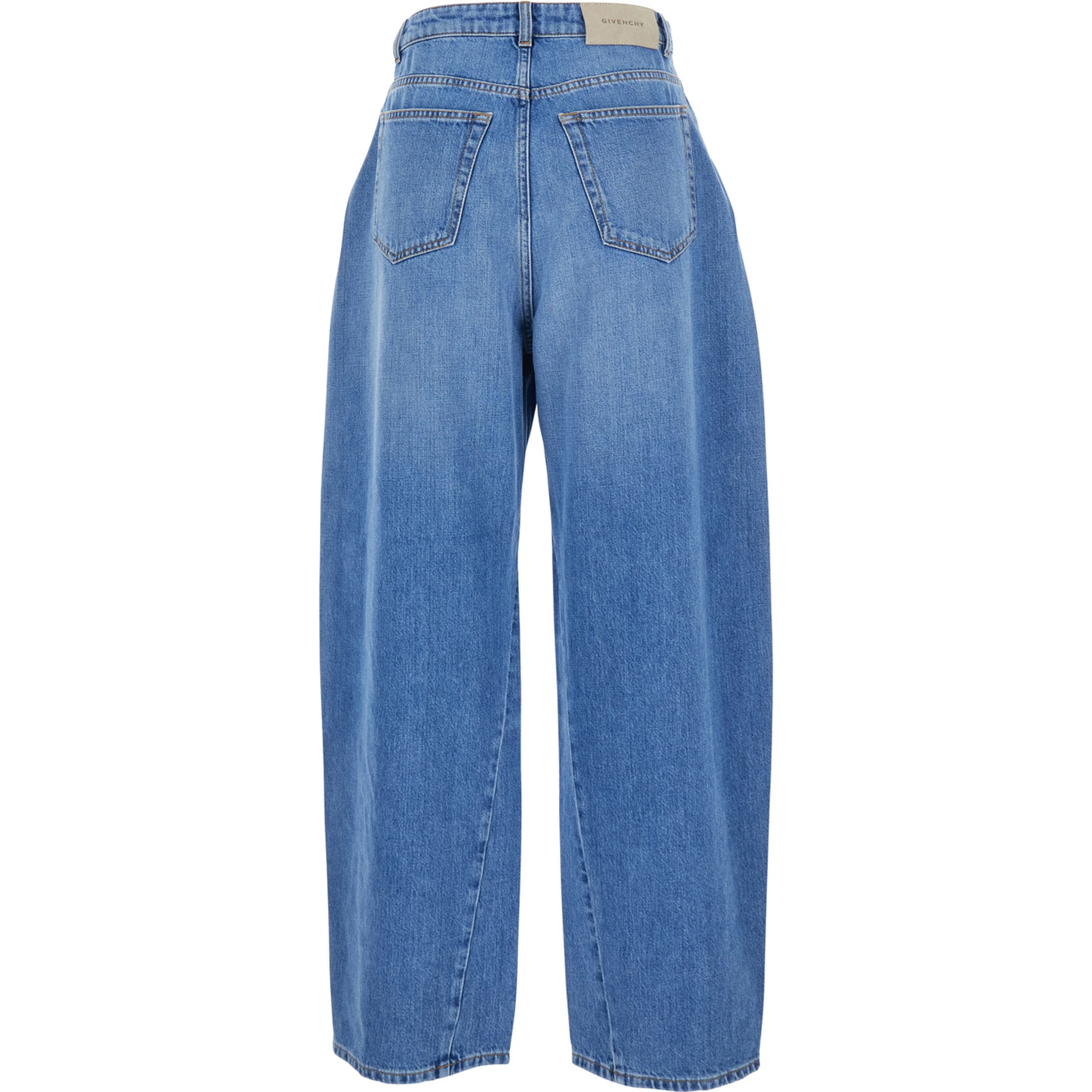 Blue Jeans with Logo Patch on the Rear and Wide Leg in Denim Woman