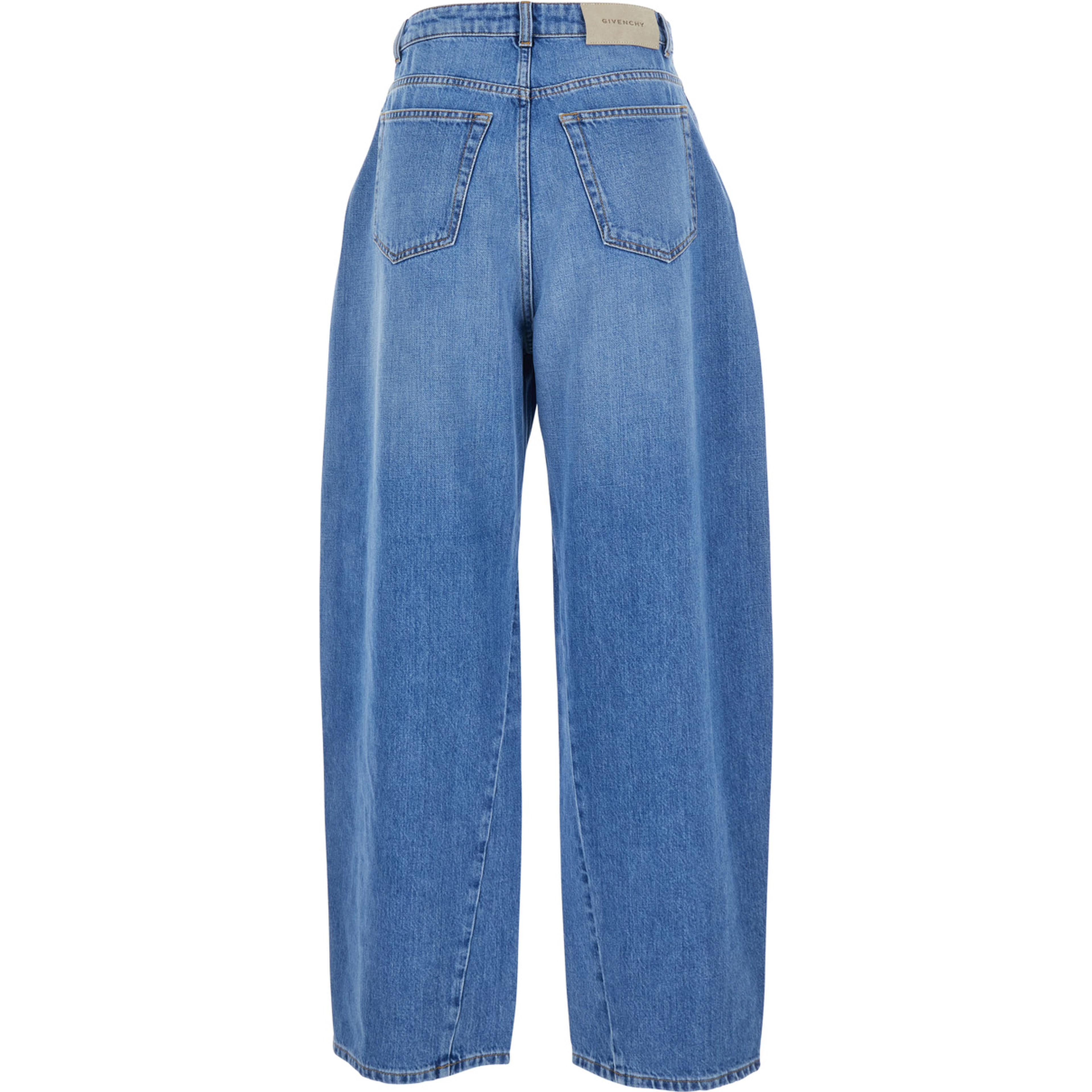 Blue Jeans with Logo Patch on the Rear and Wide Leg in Denim Woman