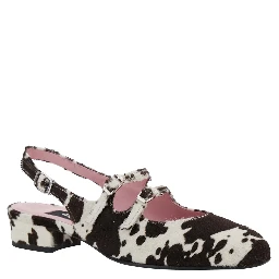 Multicolor Peche Slingback Ballet Shoes with Buckle Strap Closure and Cow Print in Leather Woman