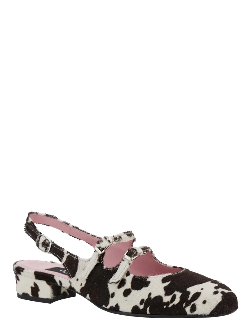 Multicolor Peche Slingback Ballet Shoes with Buckle Strap Closure and Cow Print in Leather Woman