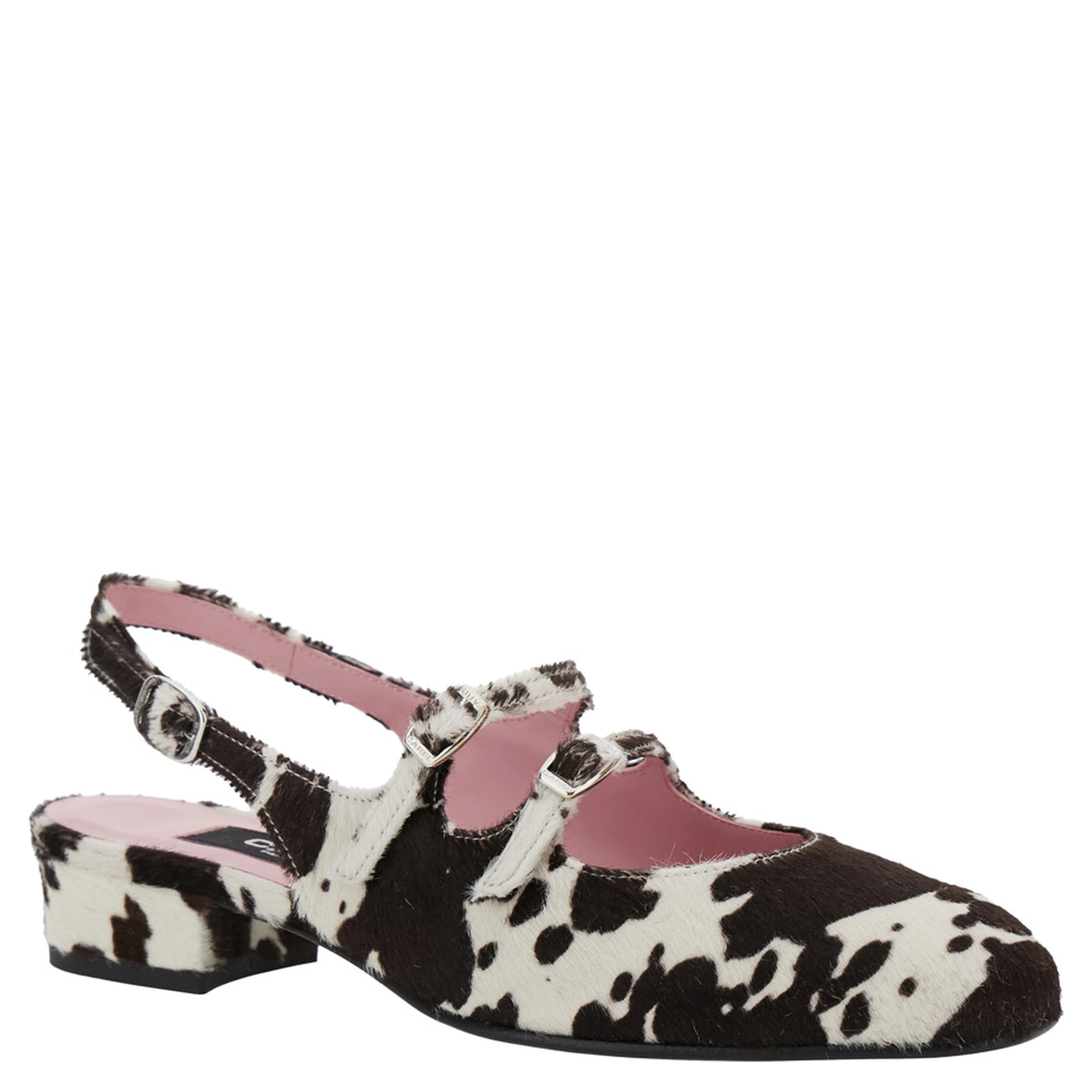 Multicolor Peche Slingback Ballet Shoes with Buckle Strap Closure and Cow Print in Leather Woman