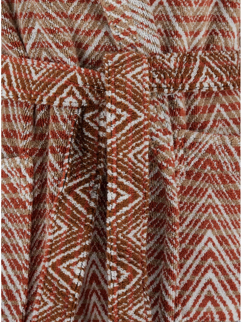 Stone Red Bathrobe with Hood and All-Over ZigZag Motif in Cotton Home