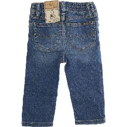 Blue Jeans with Elasticised Waist and Logo on Back in Cotton Baby
