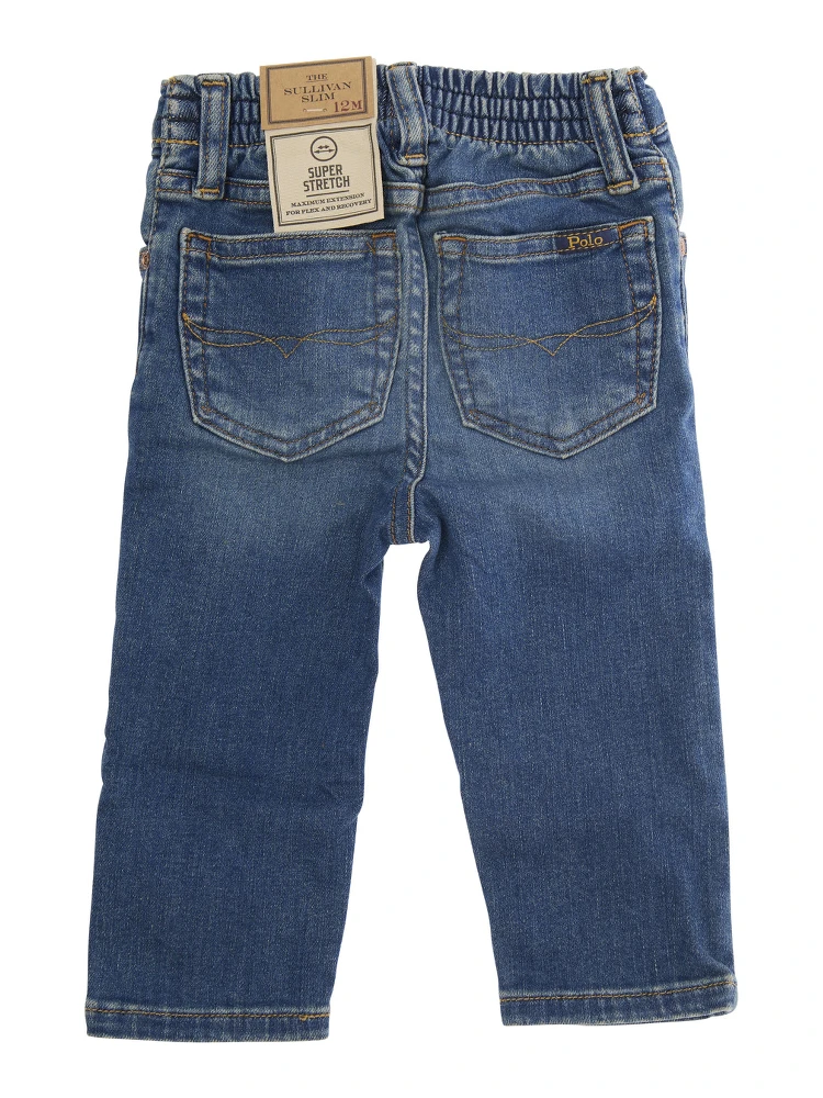 Blue Jeans with Elasticised Waist and Logo on Back in Cotton Baby alternative