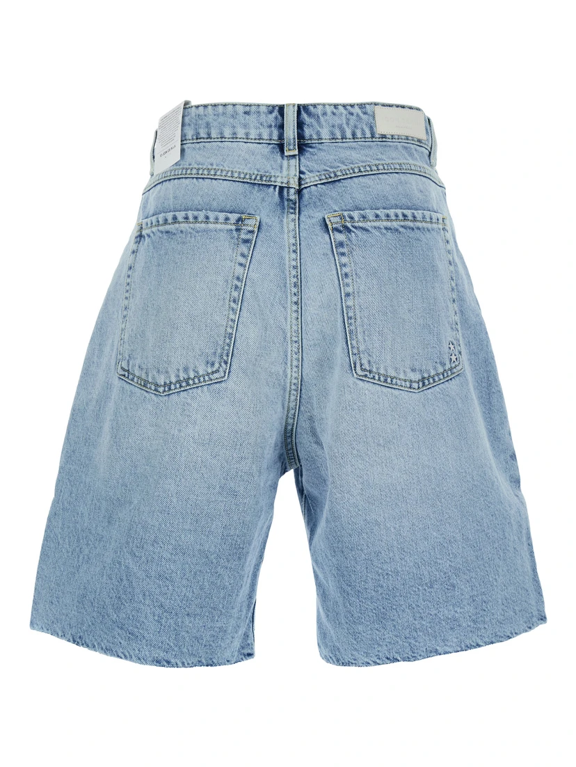 Blue Bermuda Pants with Logo Patch on the Rear in Denim Woman