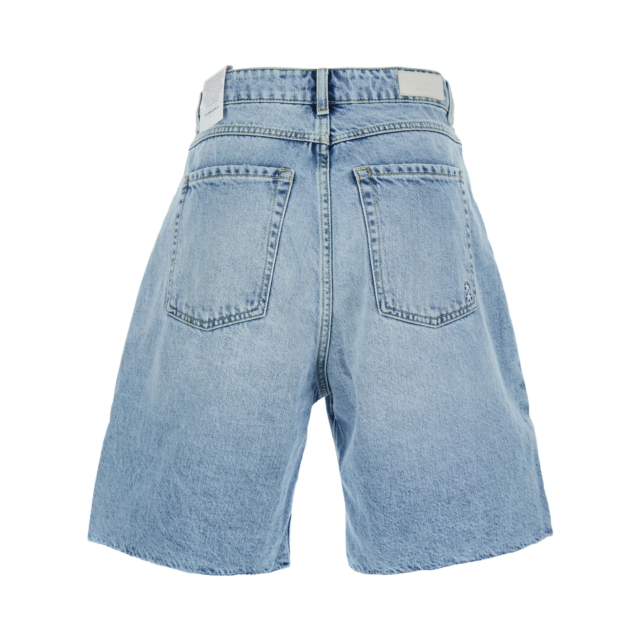 Blue Bermuda Pants with Logo Patch on the Rear in Denim Woman