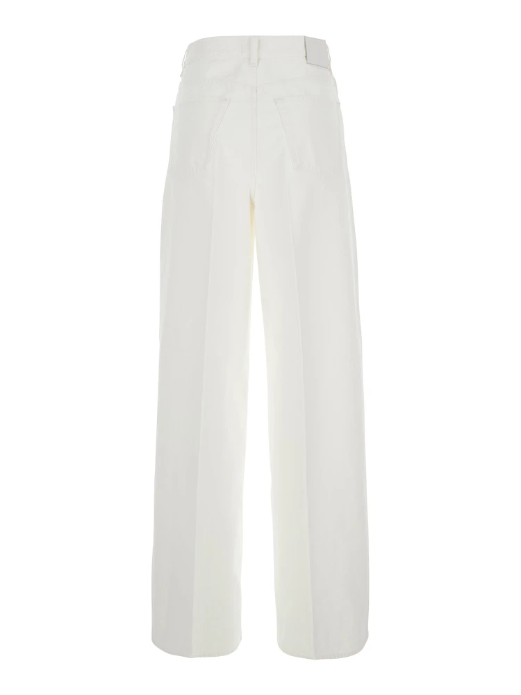 White Jeans with Wide Leg Design and Logo Patch on the Back in Denim  Woman alternative