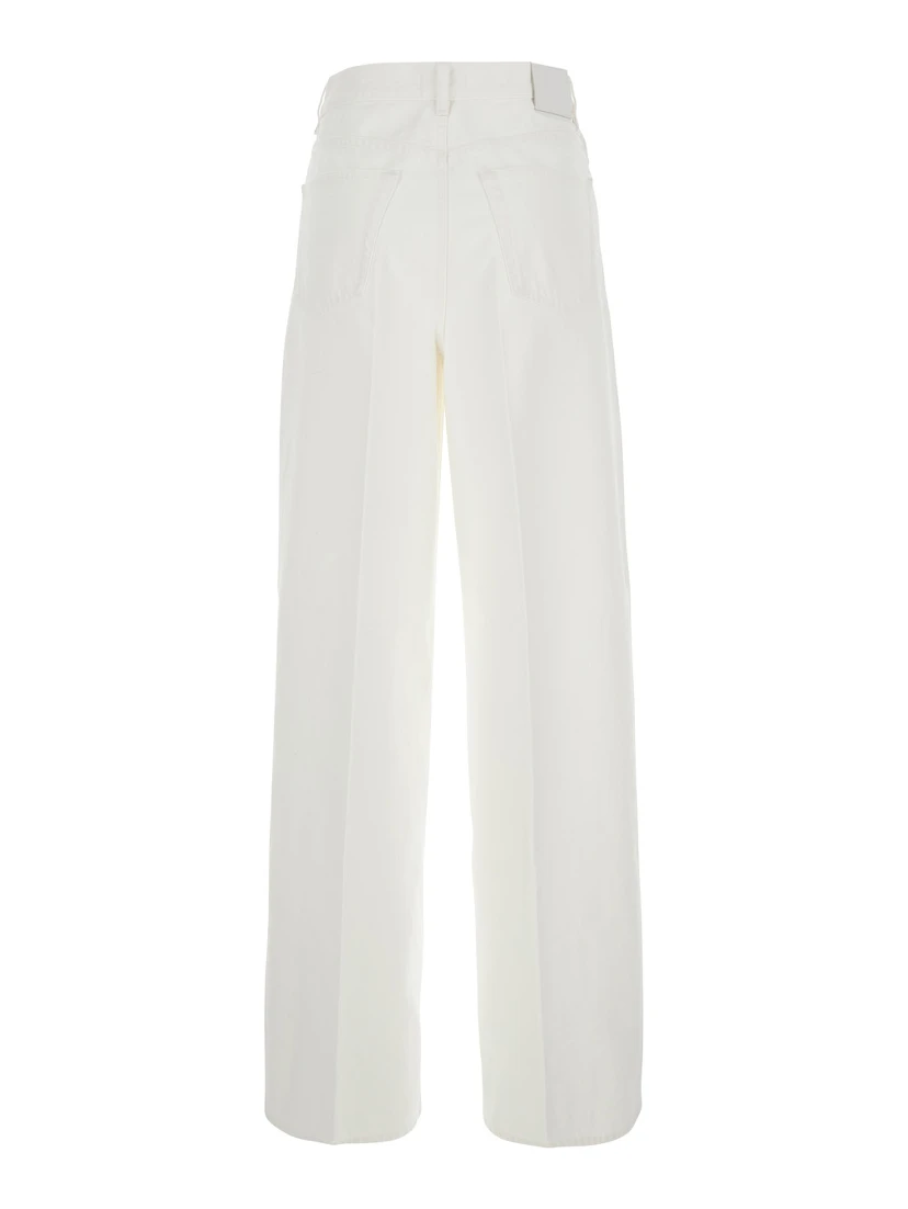 White Jeans with Wide Leg Design and Logo Patch on the Back in Denim  Woman