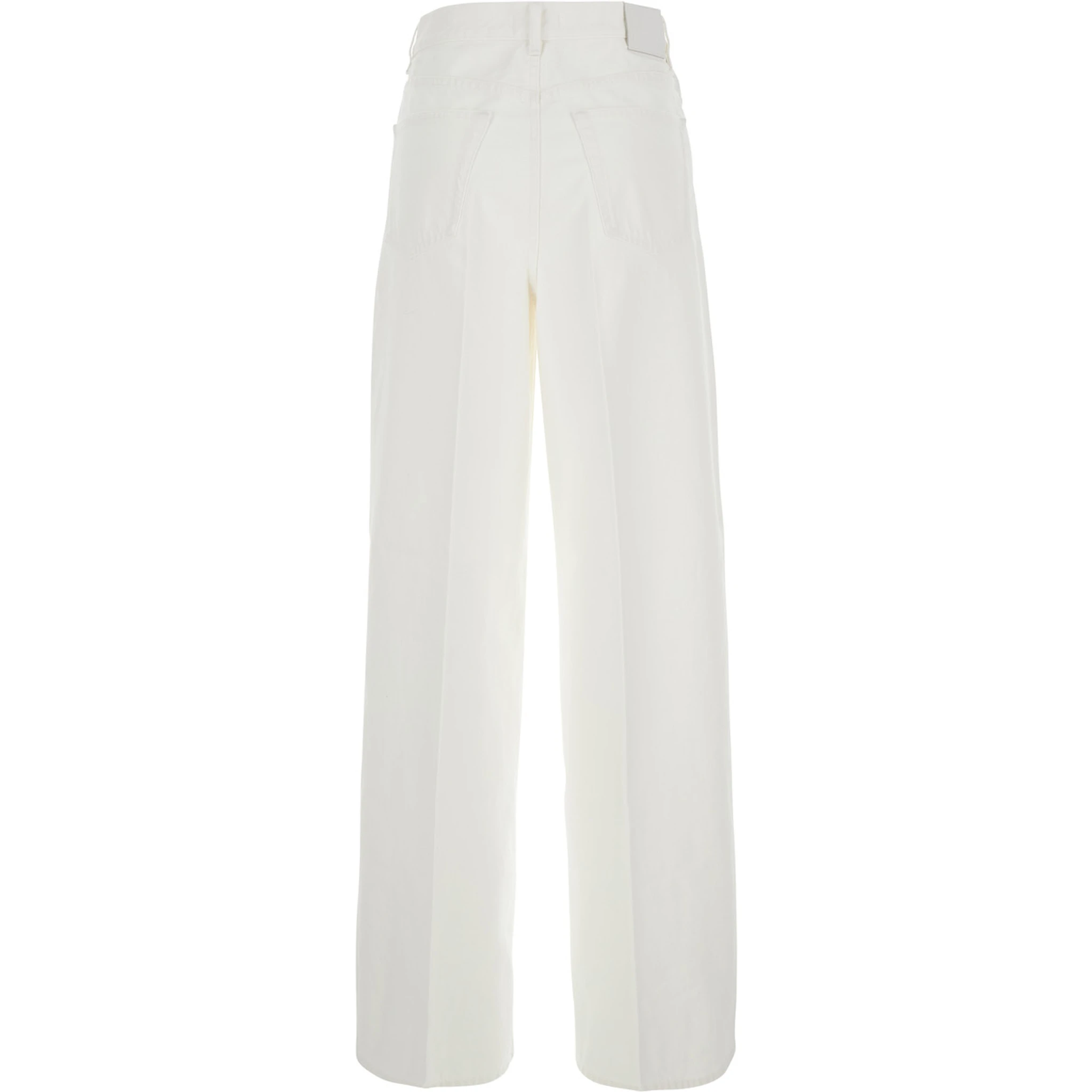 White Jeans with Wide Leg Design and Logo Patch on the Back in Denim  Woman