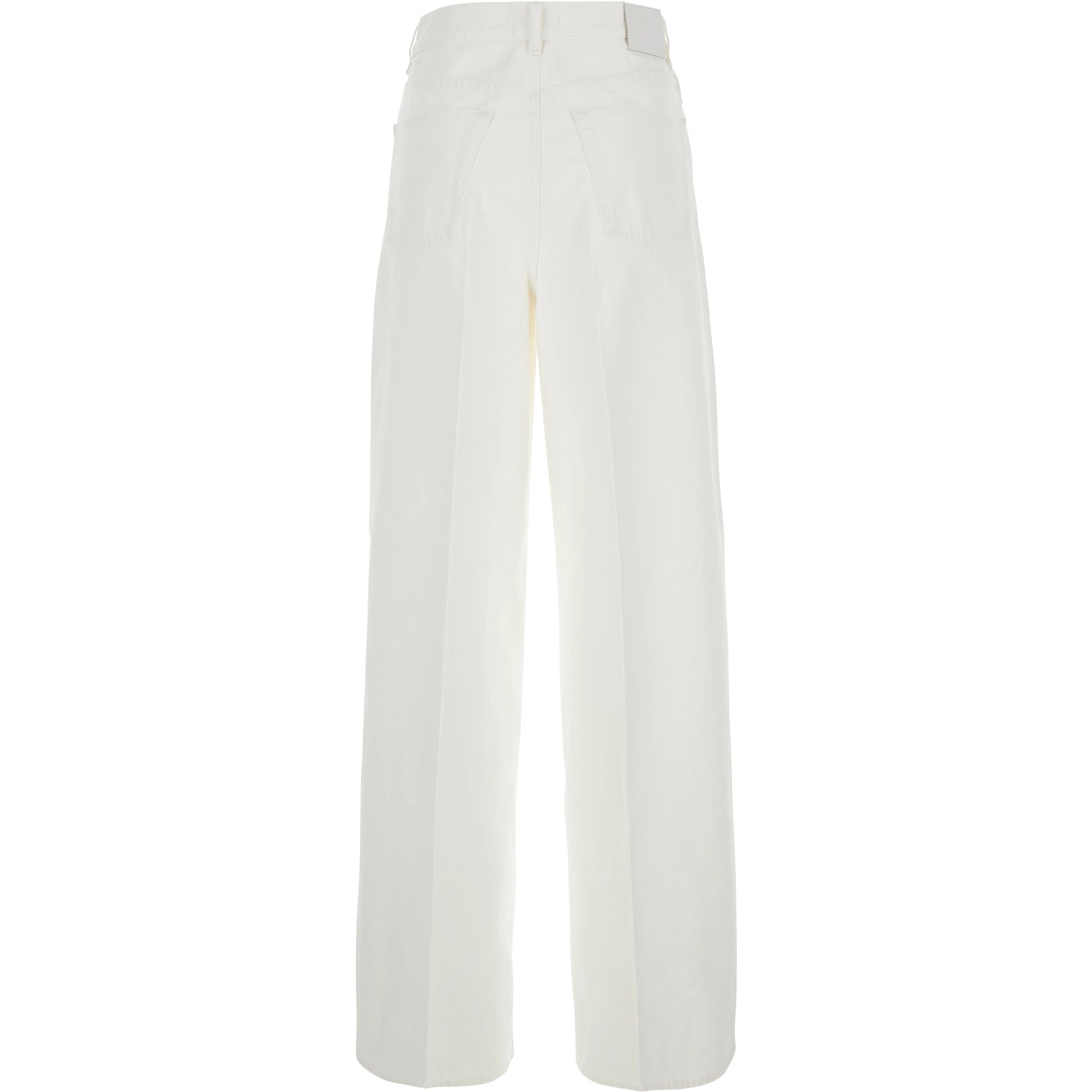 White Jeans with Wide Leg Design and Logo Patch on the Back in Denim  Woman