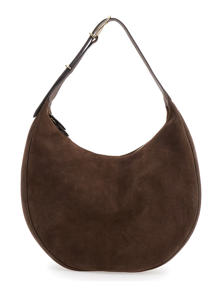 Brown Shoulder Bag with Top Handle in Suede Woman