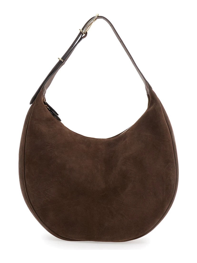 Brown Shoulder Bag with Top Handle in Suede Woman