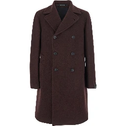 Arden Bordeaux Double-Breasted Coat with Notched Revers in Wool and Cashmere Man