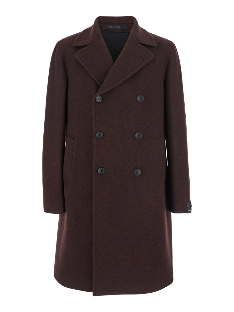 Arden Bordeaux Double-Breasted Coat with Notched Revers in Wool and Cashmere Man