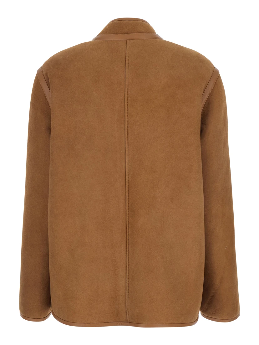 Tatoosh Beige Shearling Jacket with Two Front Welt Pockets in Fur Woman