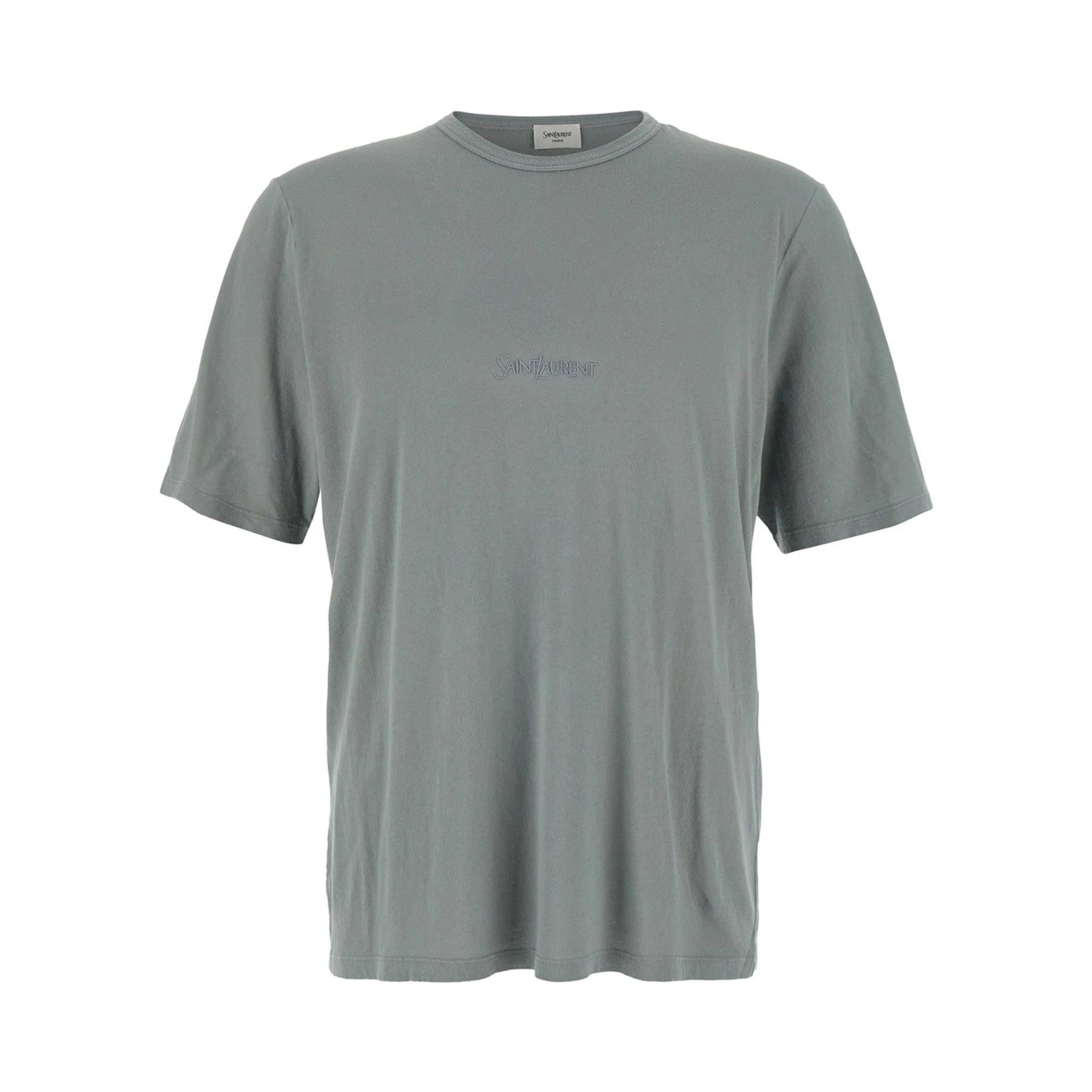 Grey T-Shirt with Round Neck and Logo Lettering Embroidery on the Front in Cotton Man