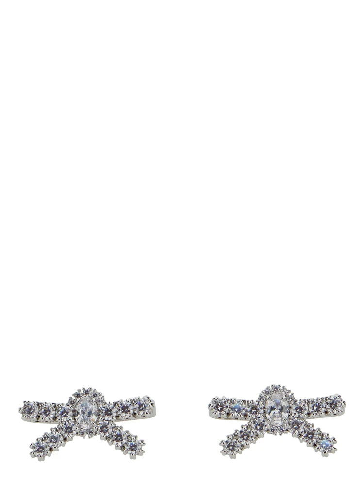 Metallic Earings with Gemstone Embellishments and Bow Design in Brass Blend Woman