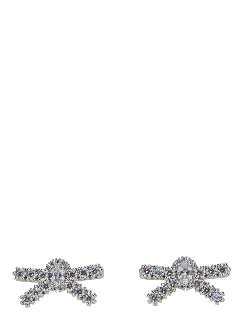 Metallic Earings with Gemstone Embellishments and Bow Design in Brass Blend Woman