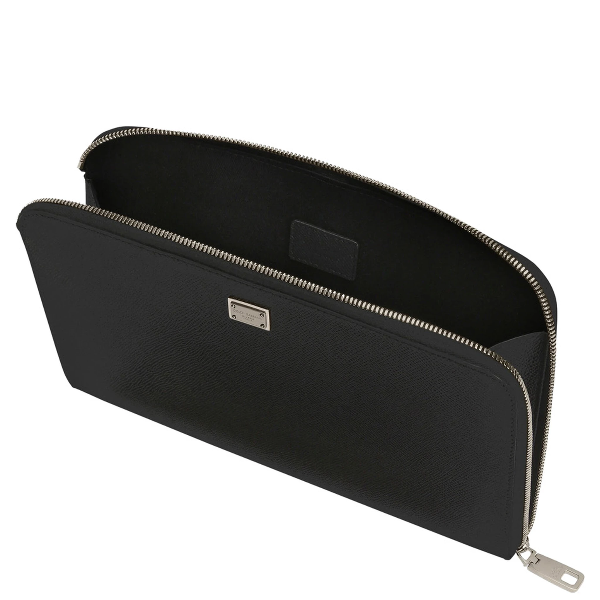 Black Clutch with Removable Wrist Strap and Logo Plaque on the Front in Grained Leather Man