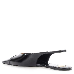 Babylone Black Slingback Ballet Shoes with Cassandre Plaque and Elastic Slingback Strap in Leather Woman