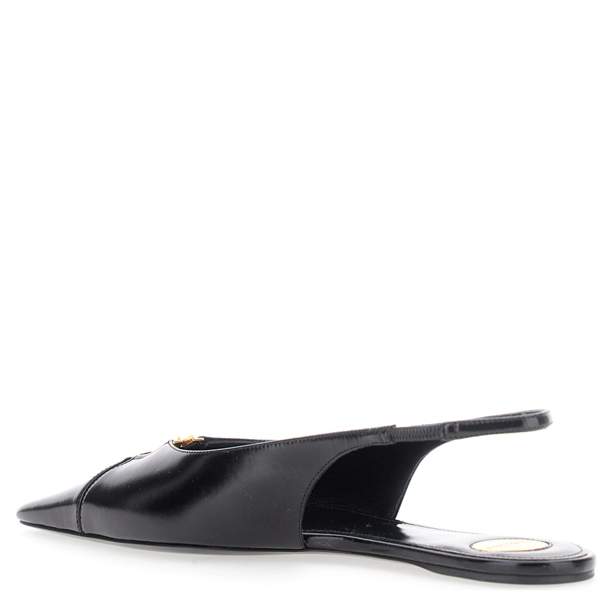 Babylone Black Slingback Ballet Shoes with Cassandre Plaque and Elastic Slingback Strap in Leather Woman