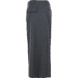 Grey Skirt with Waist Belt in Fabric Woman
