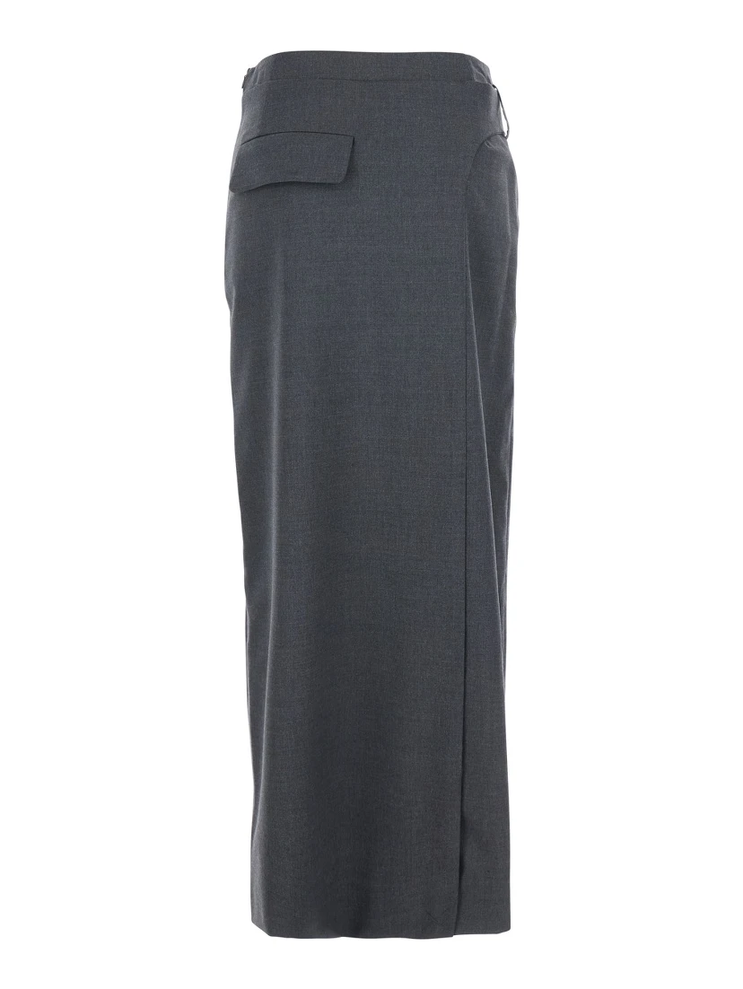 Grey Skirt with Waist Belt in Fabric Woman
